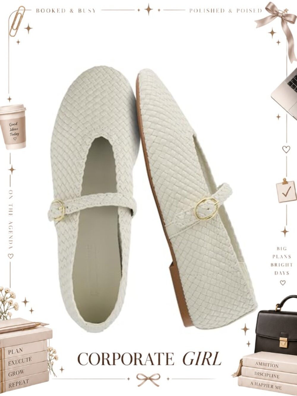 Woven Mary Jane Flats Memory Foam Faux Leather Pointed Toe Women's Shoes